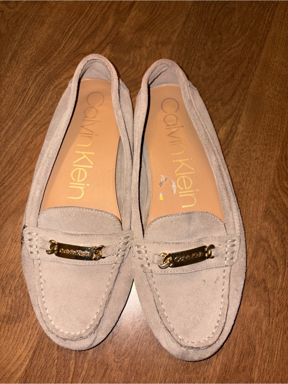 Calvin Klein Women's Suede Loafers in Light Taupe